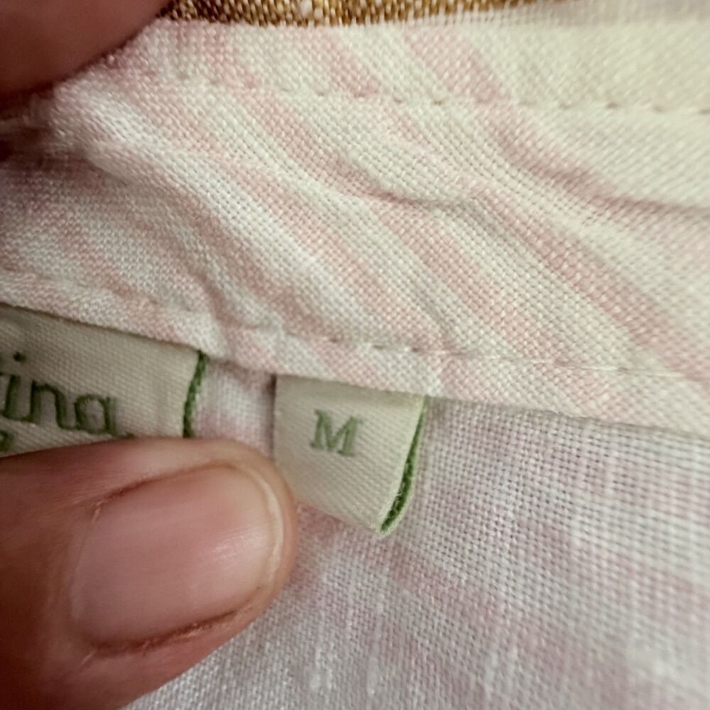 spartina 449 linen striped pocket coastal quiet luxury cream, pink women's top m - Picture 6 of 9